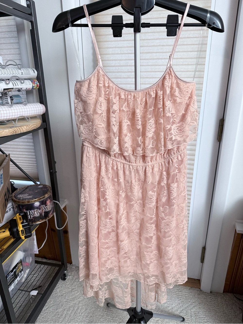 Blush coral Pink Lace Hi-Low Dress lace overlay spaghetti strap size XL coquette